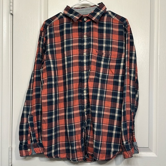 Men's Cremieux Classics 38 Blue Orange/Pink Plaid L/S Button Down Shirt Size LRG - Picture 2 of 6